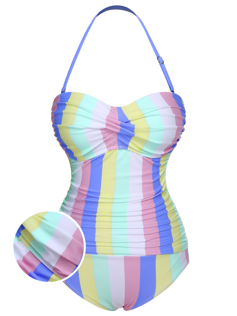 1950s Colorful Striped One-Piece Swimsuit