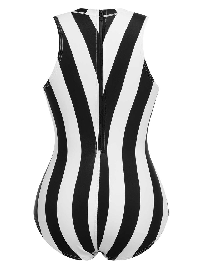 1950s Contrast Stripes Triangle One-Piece Swimsuit