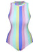 1950s Contrast Stripes Triangle One-Piece Swimsuit