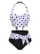 1950s Halter Contrast Polka Dots Swimsuit