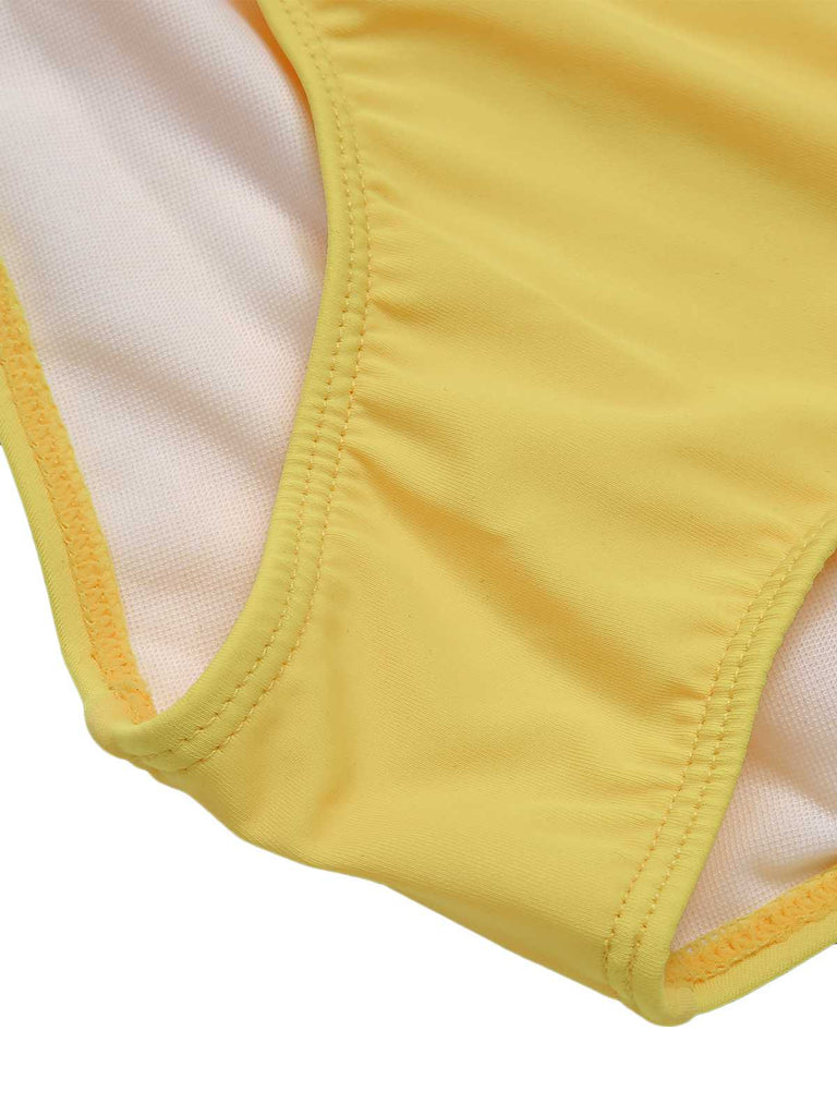Yellow 1950s Spaghetti Strap Sunflower Plaids Swimsuit