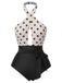 Beige 1950s Polka Dot Halter One-Piece Swimsuit
