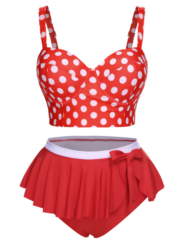 [Plus Size] 1930s Polka Dot Suspender Swimsuit Set