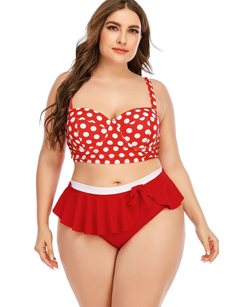 [Plus Size] 1930s Polka Dot Suspender Swimsuit Set