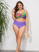 [Plus Size] 1960s Strap Colorful Plaids Bow Swimsuit