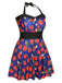[Plus Size] Multicolor 1930s Colorblocked Strawberry Halter Swimsuit