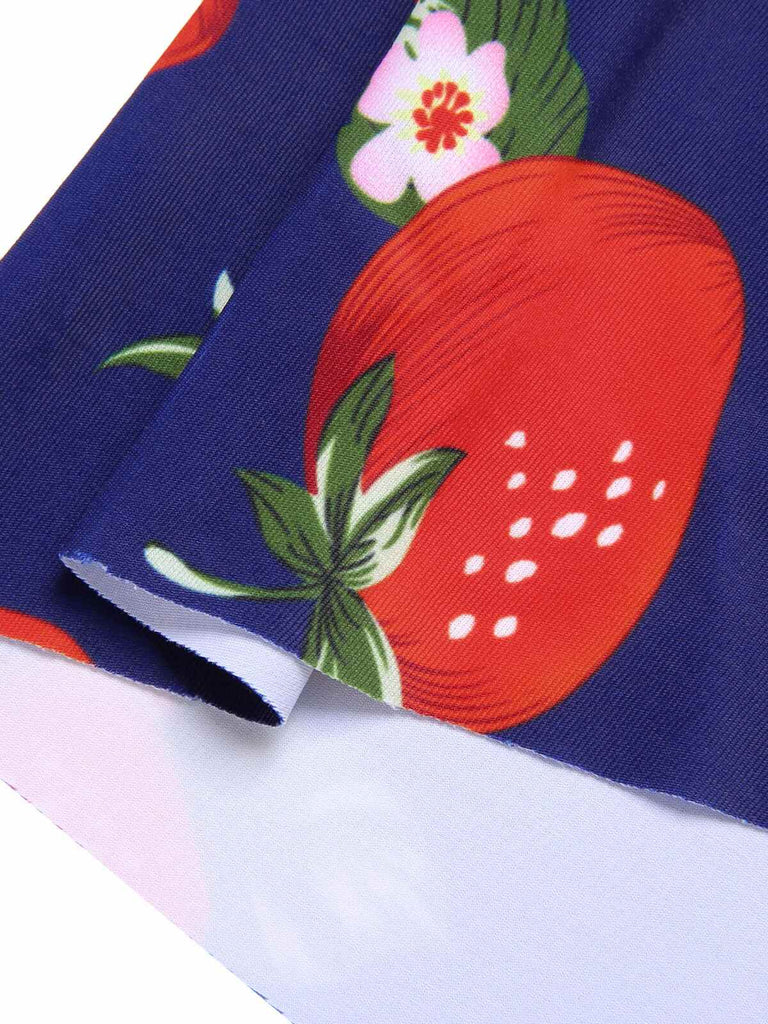 [Plus Size] Multicolor 1930s Colorblocked Strawberry Halter Swimsuit