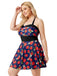[Plus Size] Multicolor 1930s Colorblocked Strawberry Halter Swimsuit