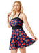 [Plus Size] Multicolor 1930s Colorblocked Strawberry Halter Swimsuit