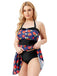 [Plus Size] Multicolor 1930s Colorblocked Strawberry Halter Swimsuit