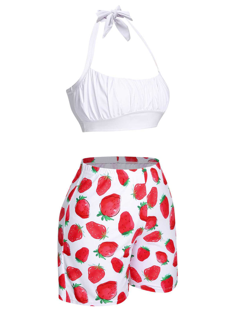[Plus Size] 1930s Halter Strawberry Swimsuit Set