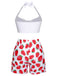 [Plus Size] 1930s Halter Strawberry Swimsuit Set
