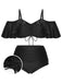 [Plus Size] Black 1950s Strap Dolman Sleeve Swimsuit