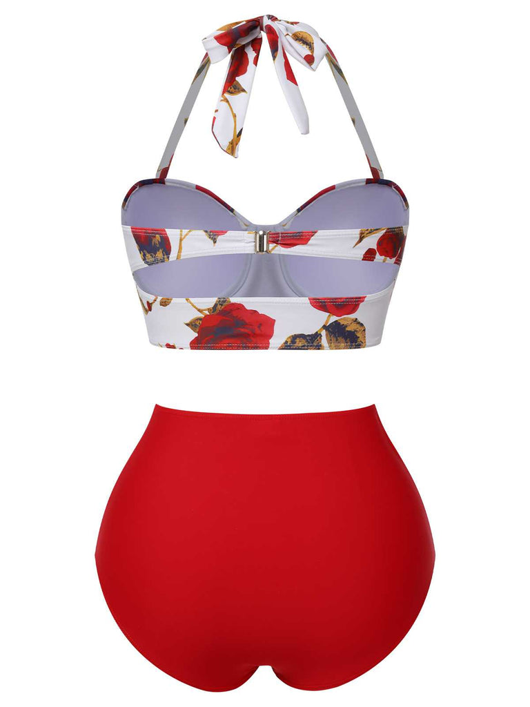 [Pre-Sale] Red 1940s Halter Roses Swimsuit