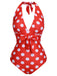 1930s Halter Lace-Up Polka Dots One-Piece Swimsuit