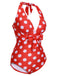 1930s Halter Lace-Up Polka Dots One-Piece Swimsuit