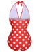 1930s Halter Lace-Up Polka Dots One-Piece Swimsuit