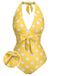 1930s Halter Lace-Up Polka Dots One-Piece Swimsuit