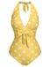 1930s Halter Lace-Up Polka Dots One-Piece Swimsuit