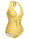 1930s Halter Lace-Up Polka Dots One-Piece Swimsuit