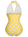 1930s Halter Lace-Up Polka Dots One-Piece Swimsuit