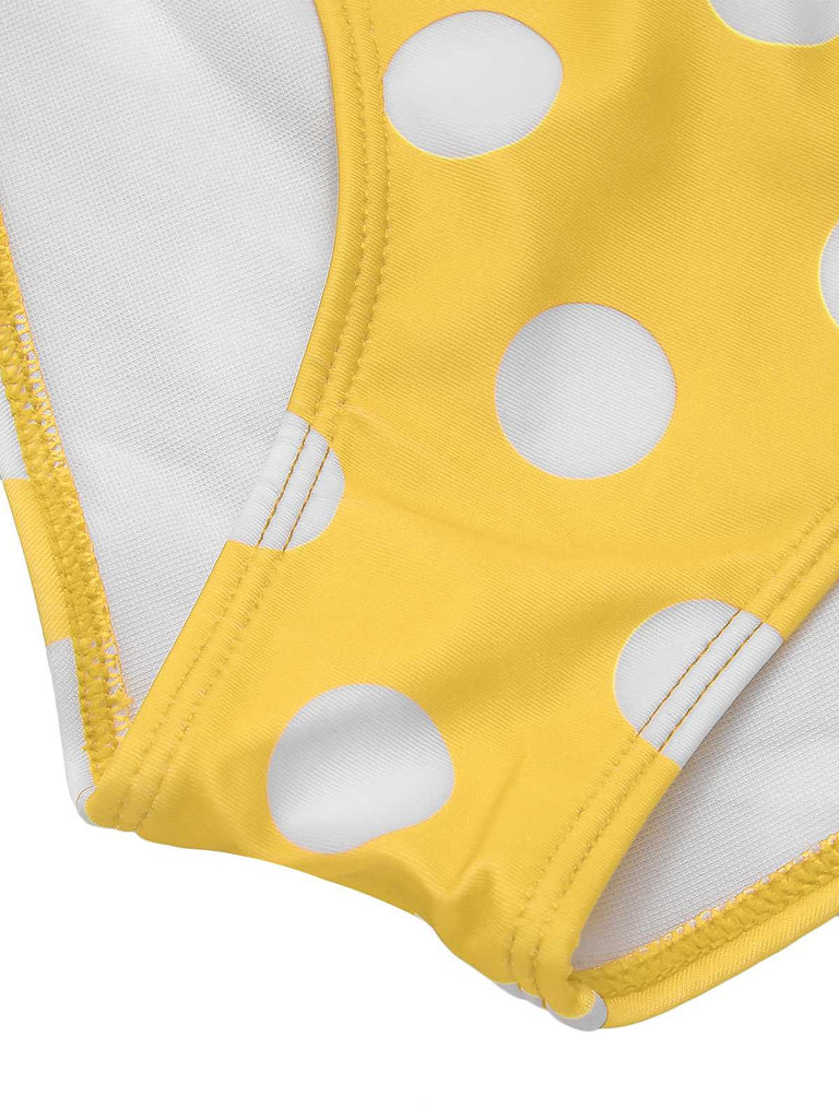 1930s Halter Lace-Up Polka Dots One-Piece Swimsuit