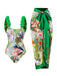 Green 1960s Floral Bird Swimsuit & Cover-Up