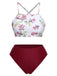 1940s Strap Contrast Floral Lace-Up Swimsuit