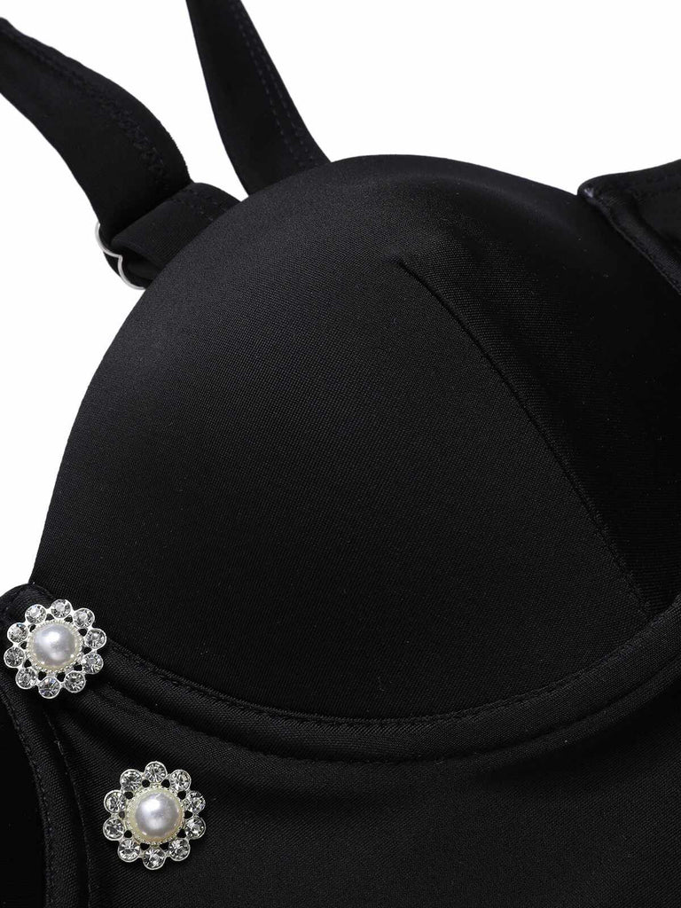Black 1960s Polka Dots Mesh Swimsuit
