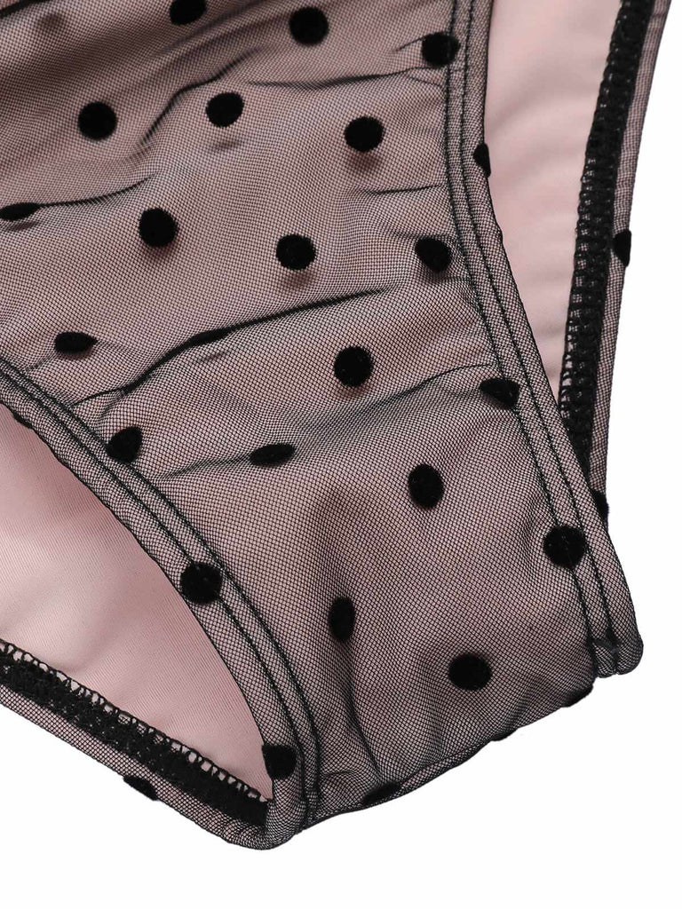 Black 1960s Polka Dots Mesh Swimsuit