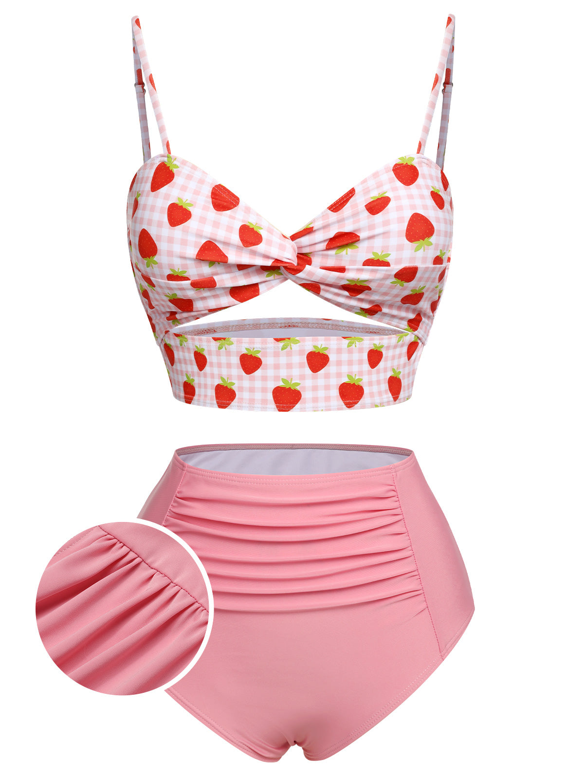 Pink 1960s Strawberry Plaid Halter Swimsuit | Retro Stage