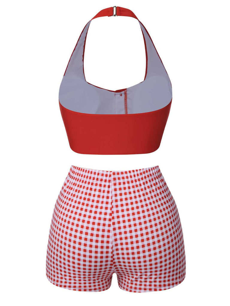 [Pre-Sale] Red 1950s Halter Plaids Swimsuit
