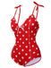 [Pre-Sale] Red 1950s Polka Dot Shoulder Tie Swimsuit