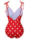 Red 1950s Polka Dot Shoulder Tie Swimsuit