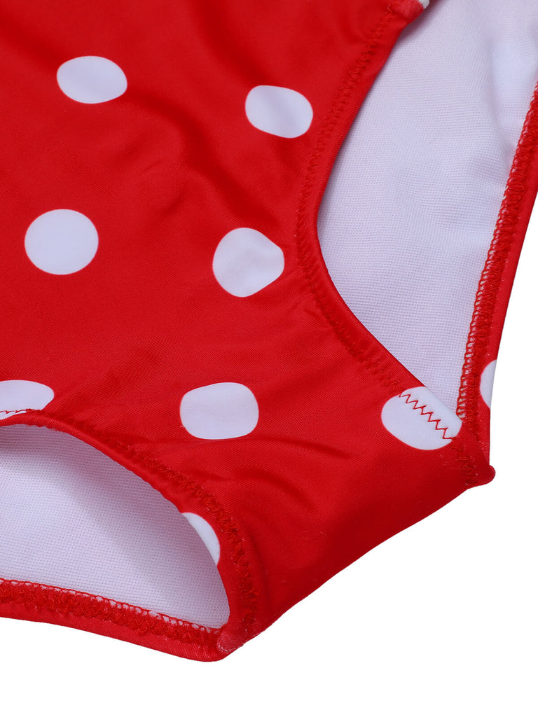 Red 1950s Polka Dot Shoulder Tie Swimsuit