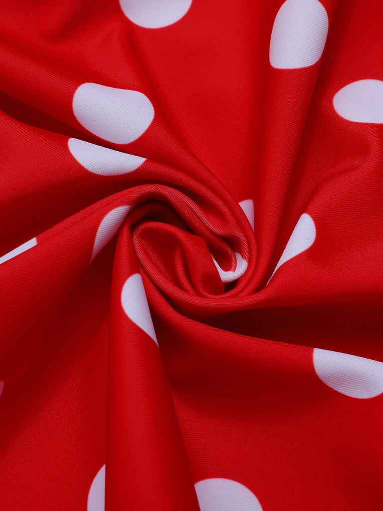 Red 1950s Polka Dot Shoulder Tie Swimsuit