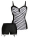 [Plus Size] Black & White 1960s Geometric Lace-Up Swimsuit