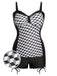 [Plus Size] Black & White 1960s Geometric Lace-Up Swimsuit