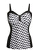[Plus Size] Black & White 1960s Geometric Lace-Up Swimsuit