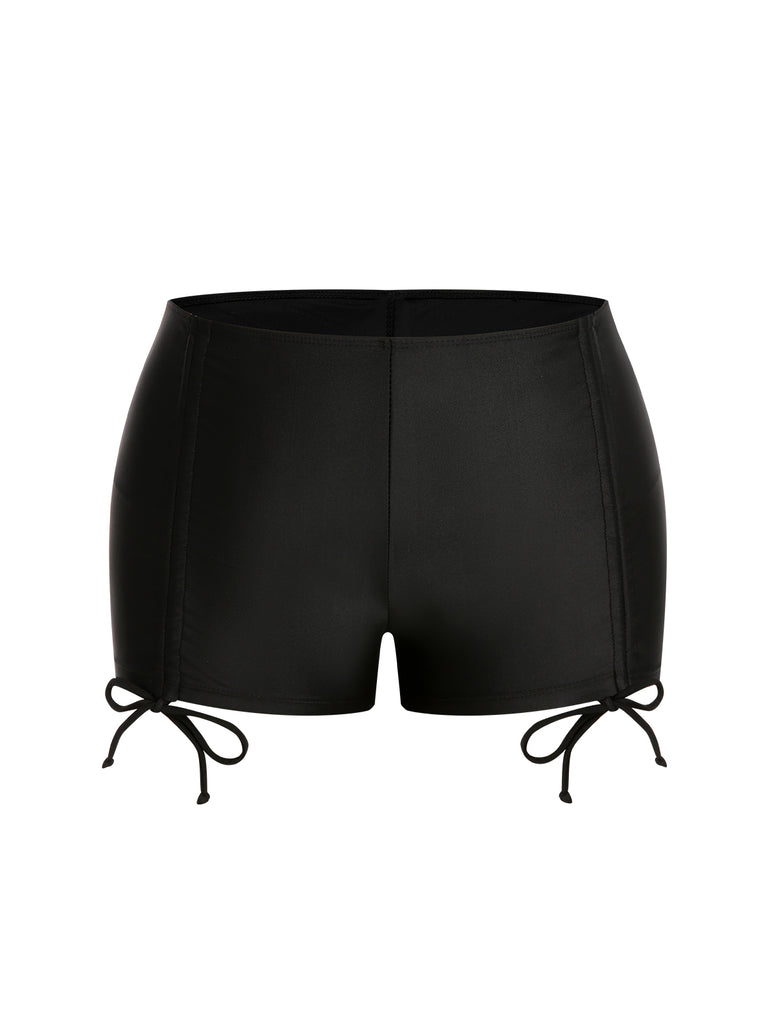 [Plus Size] Black & White 1960s Geometric Lace-Up Swimsuit