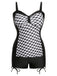 [Plus Size] Black & White 1960s Geometric Lace-Up Swimsuit