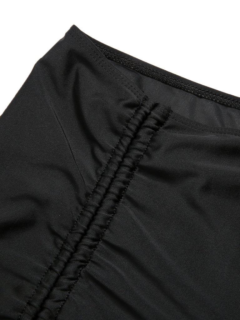 [Plus Size] Black & White 1960s Geometric Lace-Up Swimsuit