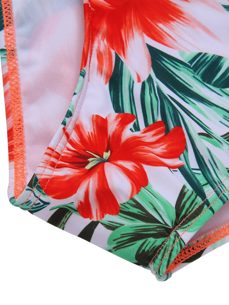 [Plus Size] 1940s Strap Flowers One-Piece Swimsuit