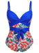 [Plus Size] 1940s Strap Flowers One-Piece Swimsuit