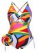 [Plus Size] Multicolor 1940s Print One-Piece Swimsuit