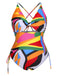 [Plus Size] Multicolor 1940s Print One-Piece Swimsuit