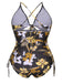 [Plus Size] Multicolor 1940s Print One-Piece Swimsuit