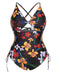 [Plus Size] Multicolor 1940s Print One-Piece Swimsuit