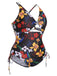 [Plus Size] Multicolor 1940s Print One-Piece Swimsuit