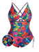 [Plus Size] Multicolor 1940s Print One-Piece Swimsuit